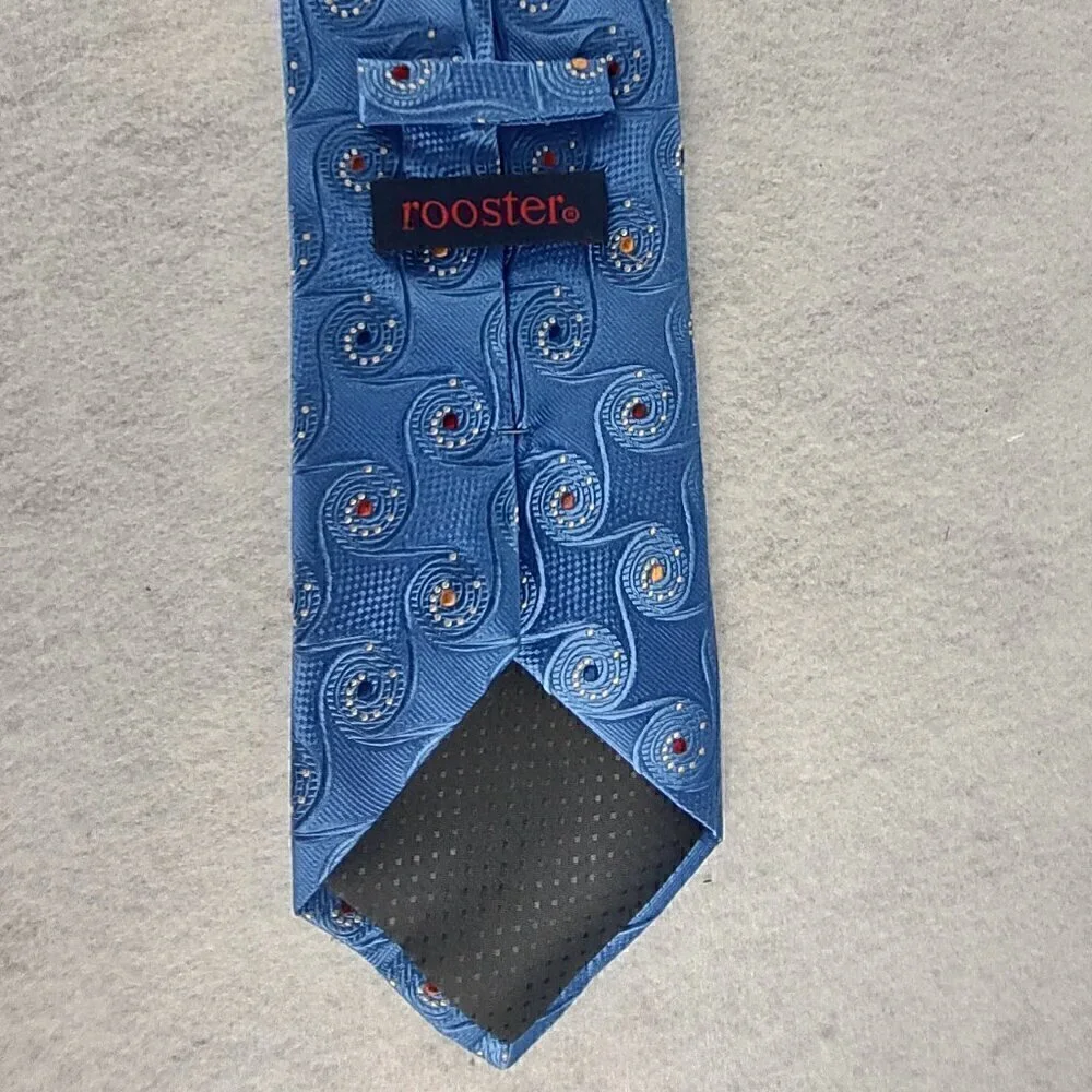 Rooster Men's Blue, Gold, Brown, Paisley Look 100% Silk Necktie - Picture 7 of 9